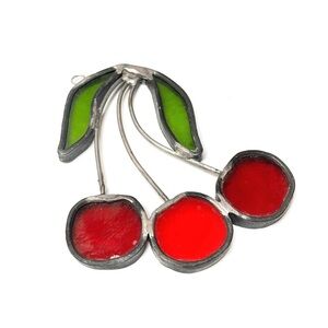 Vintage Stained Glass Cherries Suncatcher